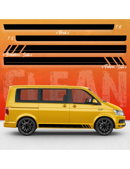 copy of "Clean" Racing with line side stripe sticker set/décor suitable for VW T5 & T6 Bus in desired color