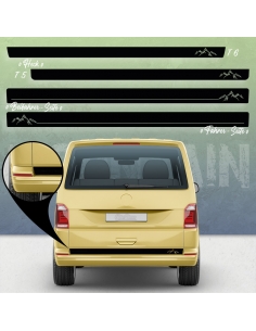 B-stock "Mountain Silhouette" original side stripes set / decor suitable for VW T5 bus long in White Matt