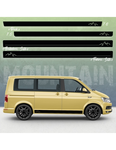 B-stock "Mountain Silhouette" original side stripes set / decor suitable for VW T5 bus long in White Matt