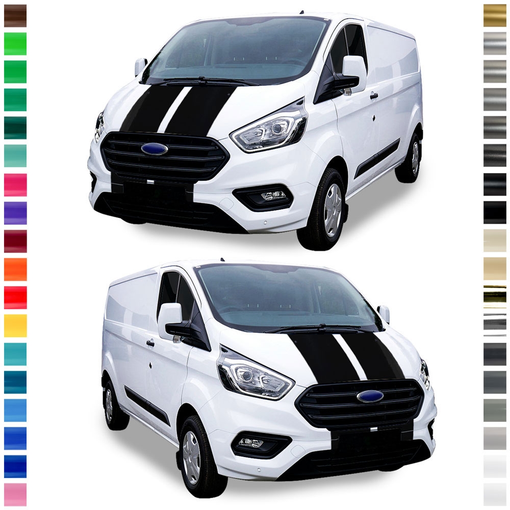 B-Ware Viperstreifen Aufkleber - Seiten-Streifen Set/Dekor passend für  Ford Transit Custom in Schwarz Glanz
