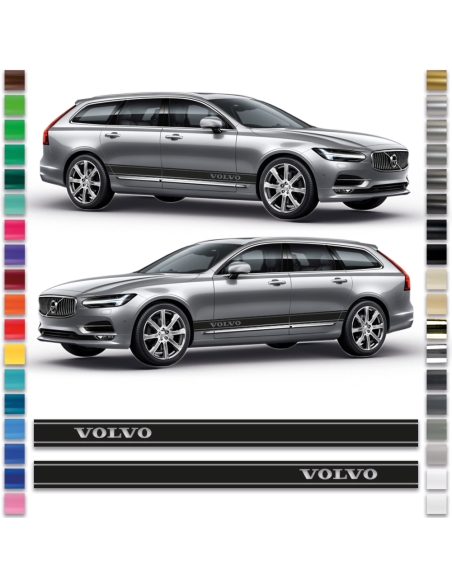 B-Ware "Motiv: Volvo" Auto Seiten-Streifen Aufkleber-Set,Dekor-Sticker komp. mit VOLVO V60, V70 in Schwarz Matt
