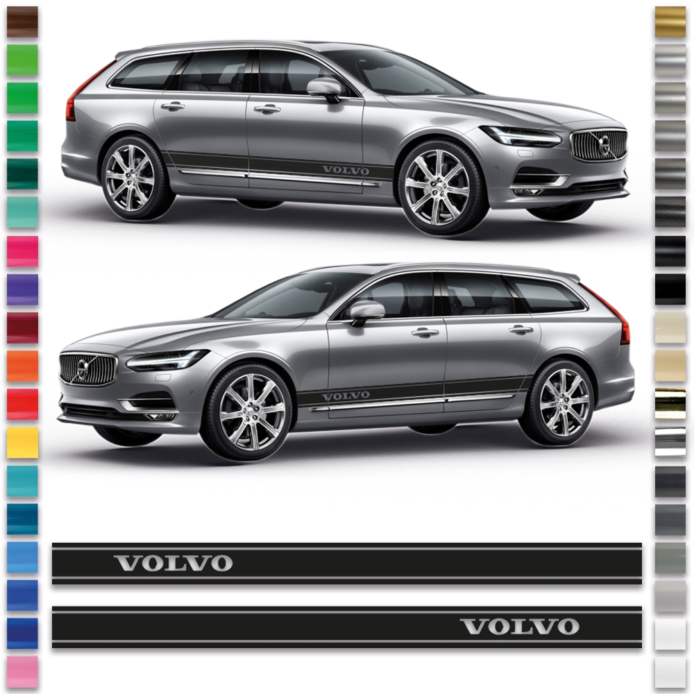 B-Ware Motiv: Volvo Auto Seiten-Streifen Aufkleber-Set,Dekor-Sticker  komp. mit VOLVO V60, V70 in Schwarz Matt