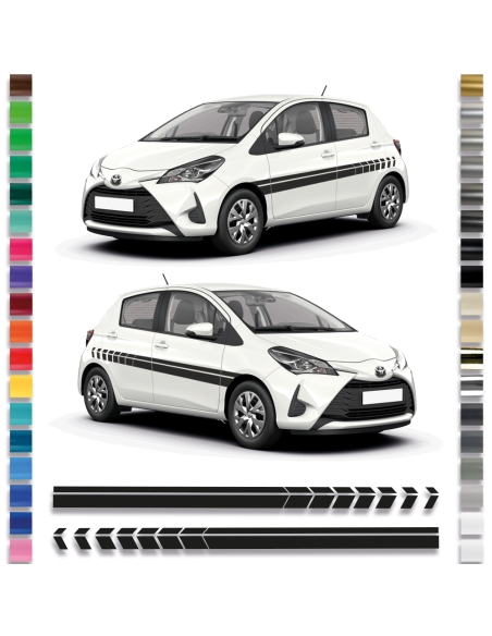 B-Ware Seitenstreifen Set/Dekor passend für Toyota Yaris "Motiv: Clean Racing" in Weiss Glanz