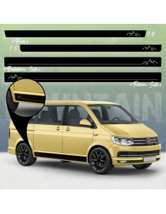 B-Stock "Mountain Silhouette with dash" original side stripes set / decor suitable for VW T4 long in black gloss