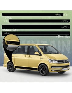 B-Ware "Mountain Silhouette mit Strich" Original Seitenstreifen Set/Dekor passend für VW T4 lang in Schwarz Glanz