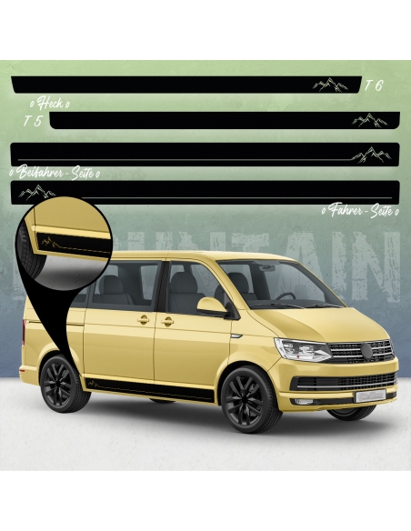 B-Stock "Mountain Silhouette with dash" original side stripes set / decor suitable for VW T4 long in black gloss