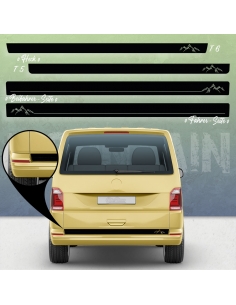 B-Stock "Mountain Silhouette with dash" original side stripes set / decor suitable for VW T4 long in black gloss