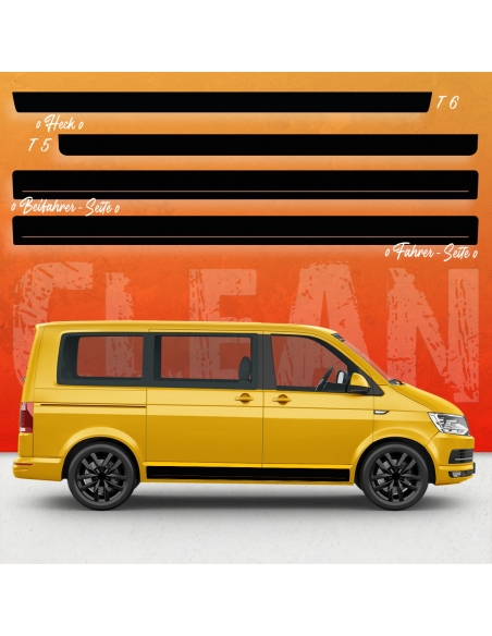 B-Stock "Clean with dash" side stripe set suitable for Volkswagen / VW T5 bus short original in Deep Red