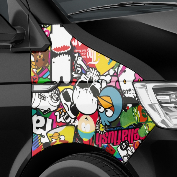 Stickerbomb "Sponge" Autofolie für 3D Car Wrapping mit Luftkanälen, Logos & Marken