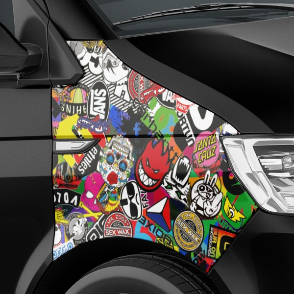 Stickerbomb car foil for 3D car wrapping with air ducts, logos & brands - Skate - 100x150cm
