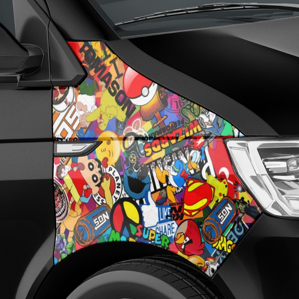 Stickerbomb "Cartoon" Autofolie für 3D Car Wrapping mit Luftkanälen, Logos & Marken