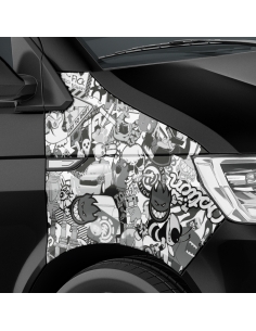 Stickerbomb Special: Schwarz-Weiß Autofolie für 3D Car Wrapping - J