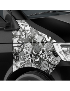 Stickerbomb car foil, design: Skate in black/white