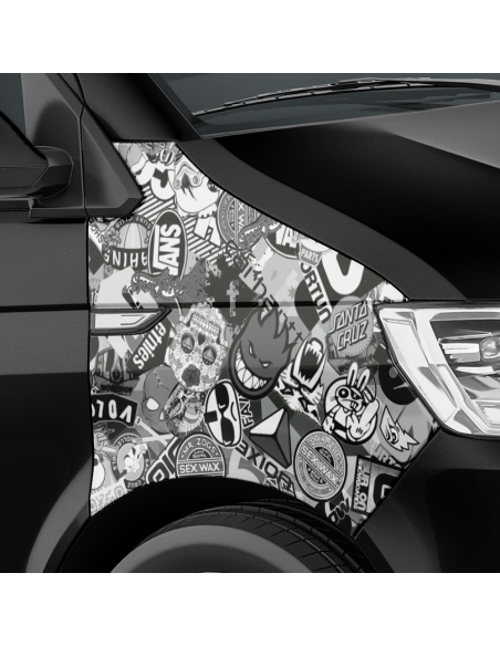 Stickerbomb Skate: Schwarz-Weiß Autofolie für 3D Car Wrapping - Jet