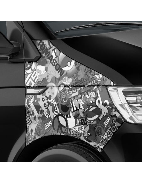 Stickerbomb car foil, design: Cartoon in black and white