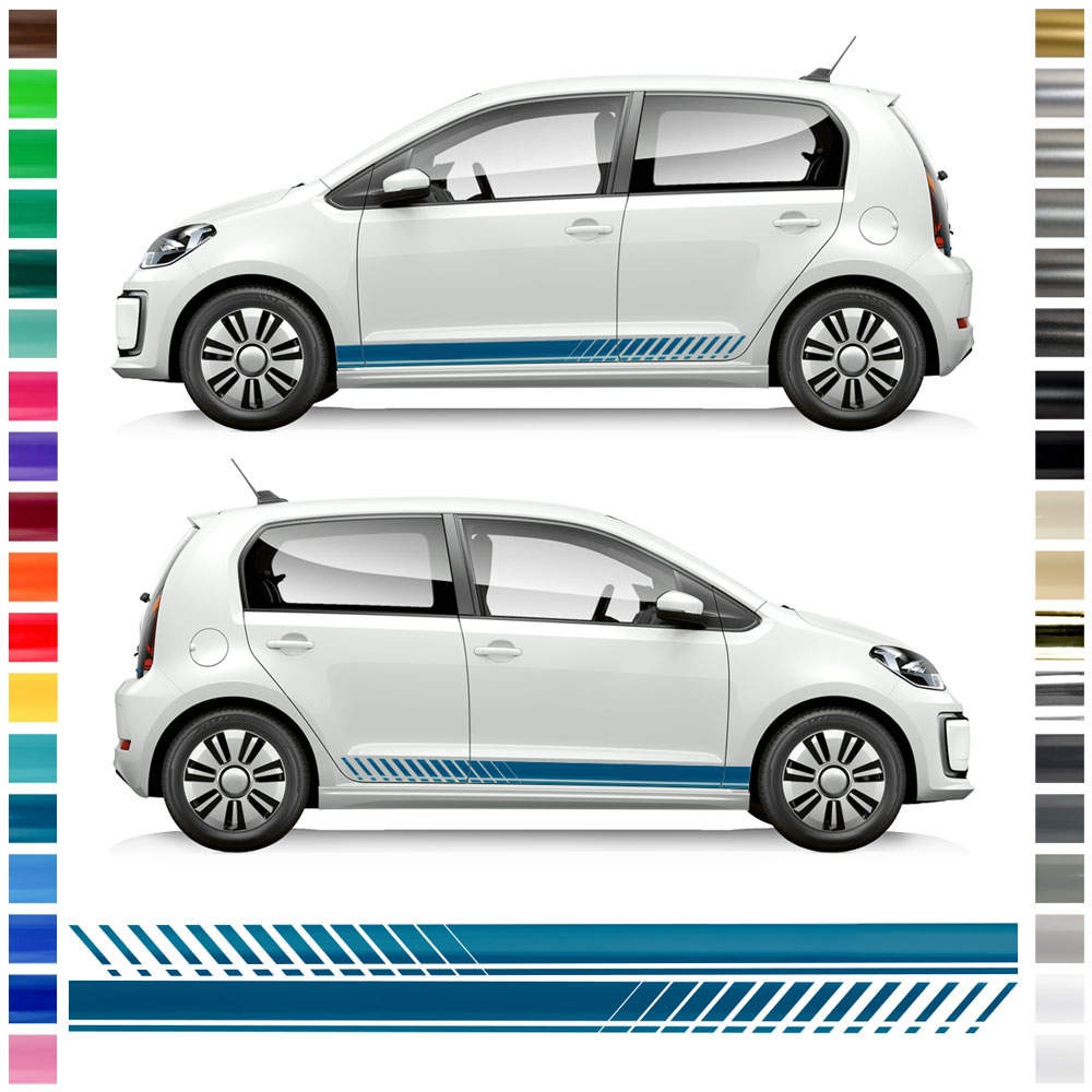Aufkleber - Seiten-Streifen Set/Dekor passend für VW / Volkswagen E-Up in  Wunschfarbe