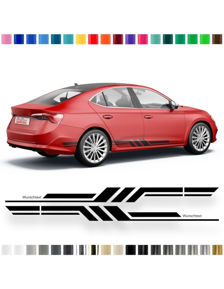 "Line" Sticker - side stripe set/décor suitable for Skoda Octavia with desired text in desired color
