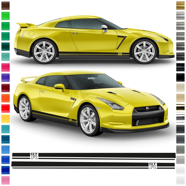 Aufkleber - Seiten-Streifen Set/Dekor passend für Nissan GT-R in Wunschfarbe