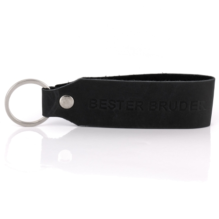 Key chain "Samui" - stamping "Bester Bruder", black leather - handcraft - fair-trade - Tumatsch
