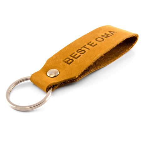 Key chain "Samui" - stamping "Beste Oma", brown leather - handcraft - fair-trade - Tumatsch