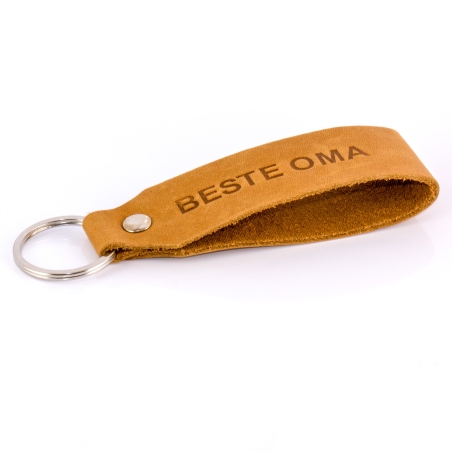 Key chain "Samui" - stamping "Beste Oma", brown leather - handcraft - fair-trade - Tumatsch