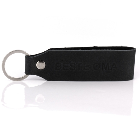 Key chain "Samui" - stamping "Beste Oma", black leather - handcraft - fair-trade - Tumatsch