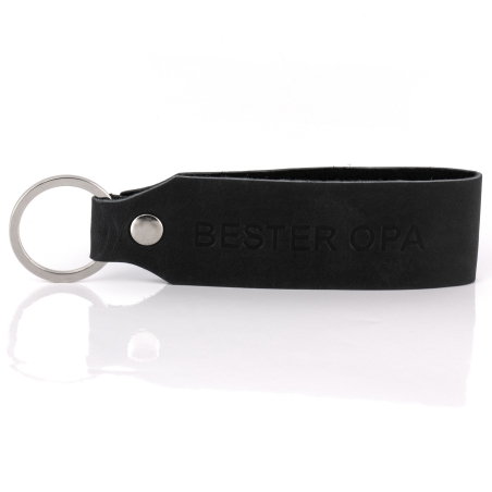 Key chain "Samui" - stamping "Bester Opa", black leather - handcraft - fair-trade - Tumatsch