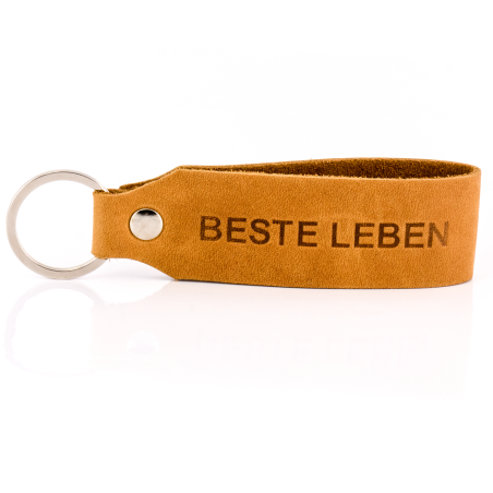 Key chain "Samui" - stamping "Beste Leben", brown leather - handcraft - fair-frade - Tumatsch