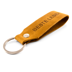 Key chain "Samui" - stamping "Beste Leben", brown leather - handcraft - fair-frade - Tumatsch