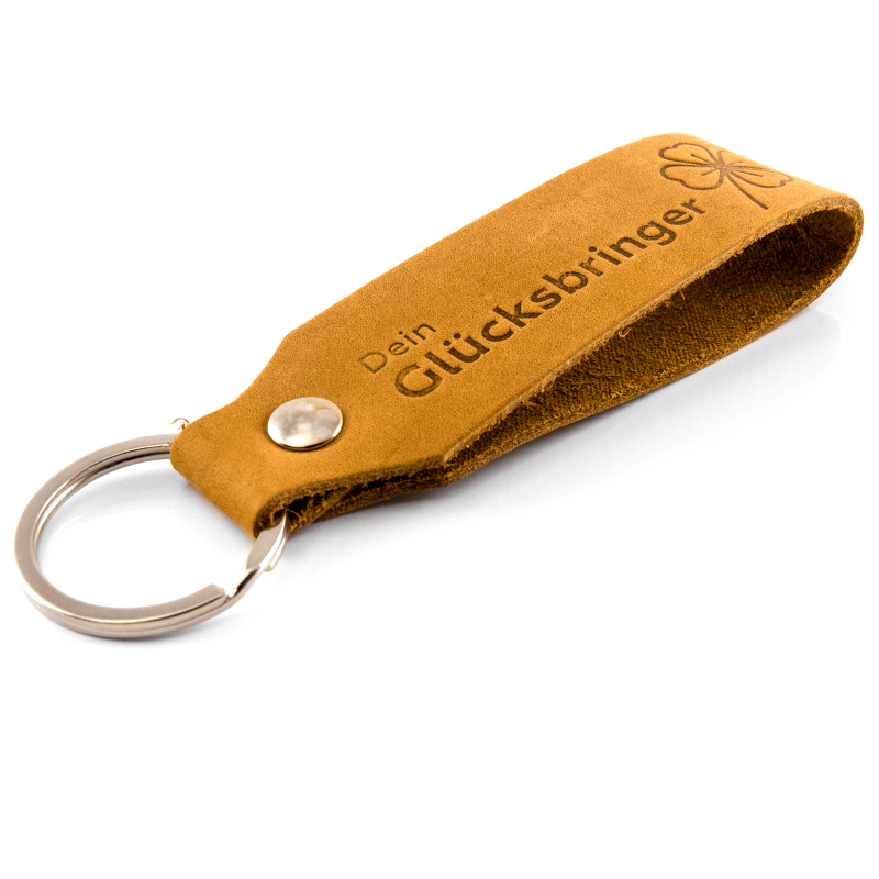 Schlüsselanhänger "Samui" - Prägung "Dein Glücksbringer", braunes Echtleder - Handarbeit - Fair-Trade - Tumatsch