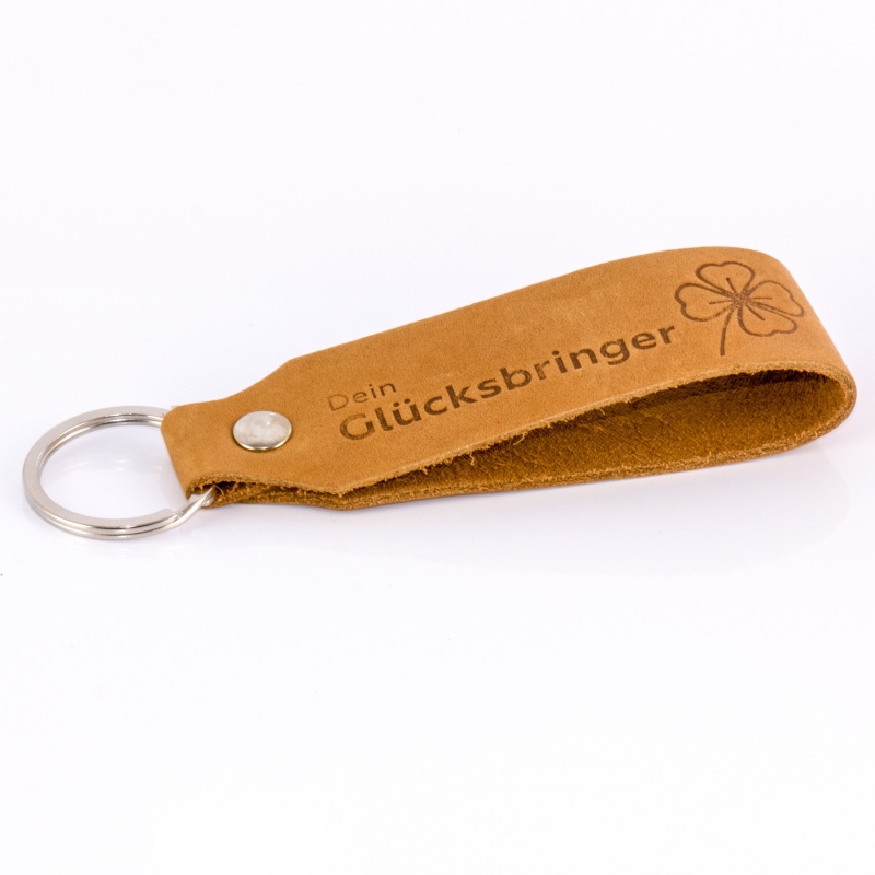Schlüsselanhänger "Samui" - Prägung "Dein Glücksbringer", braunes Echtleder - Handarbeit - Fair-Trade - Tumatsch