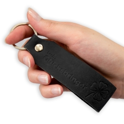 Key chain "Samui" - stamping "Dein Glücksbringer", black leather - handcraft - fair-trade - Tumatsch