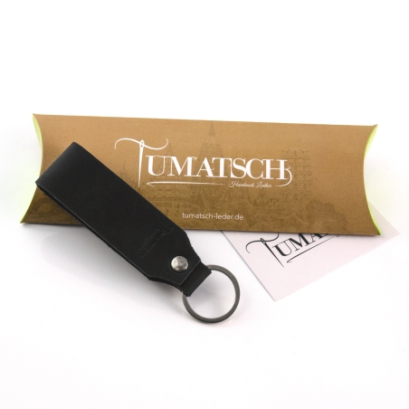 Key chain "Samui" - stamping "Freunde", black leather - handcraft - fair-trade - Tumatsch