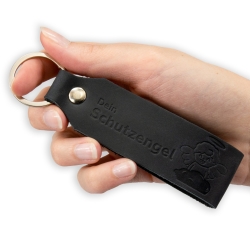 Key chain "Samui" - stamping "Schutzengel", black leather - handcraft - fair-trade - Tumatsch