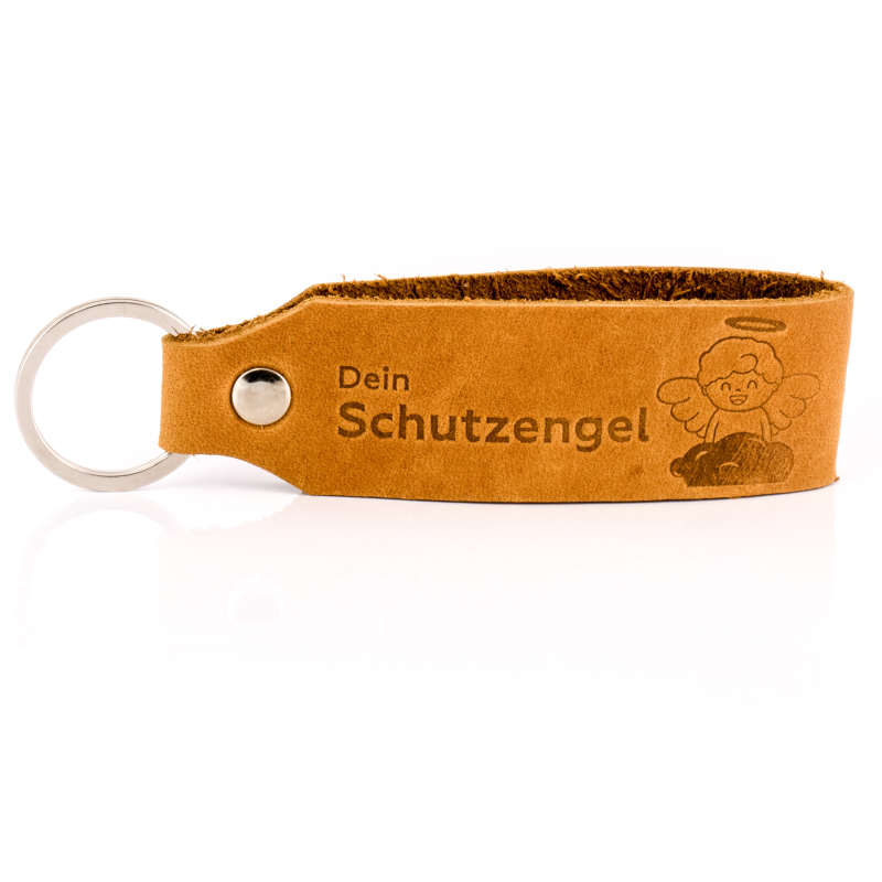 Schlüsselanhänger "Samui" - Prägung "Schutzengel", braunes Echtleder - Handarbeit - Fair-Trade - Tumatsch