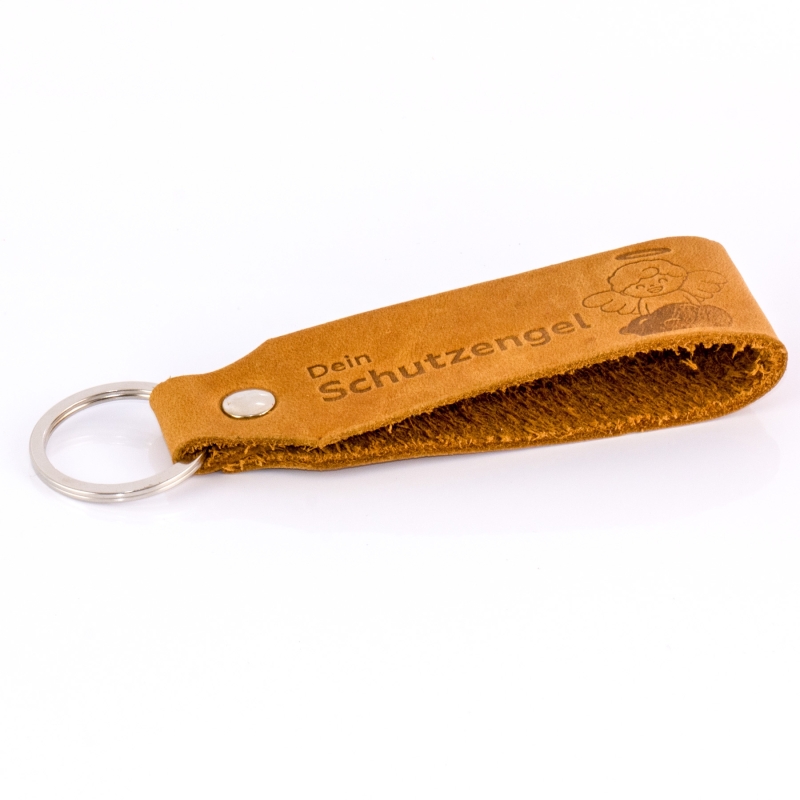 Schlüsselanhänger "Samui" - Prägung "Schutzengel", braunes Echtleder - Handarbeit - Fair-Trade - Tumatsch