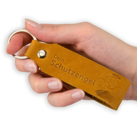 Schlüsselanhänger "Samui" - Prägung "Schutzengel", braunes Echtleder - Handarbeit - Fair-Trade - Tumatsch