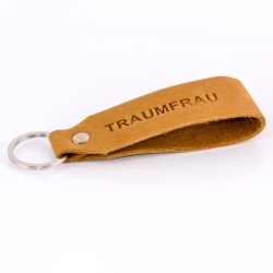 Schlüsselanhänger "Samui" - Prägung "Traumfrau", braunes Echtleder - Handarbeit - Fair-Trade - Tumatsch