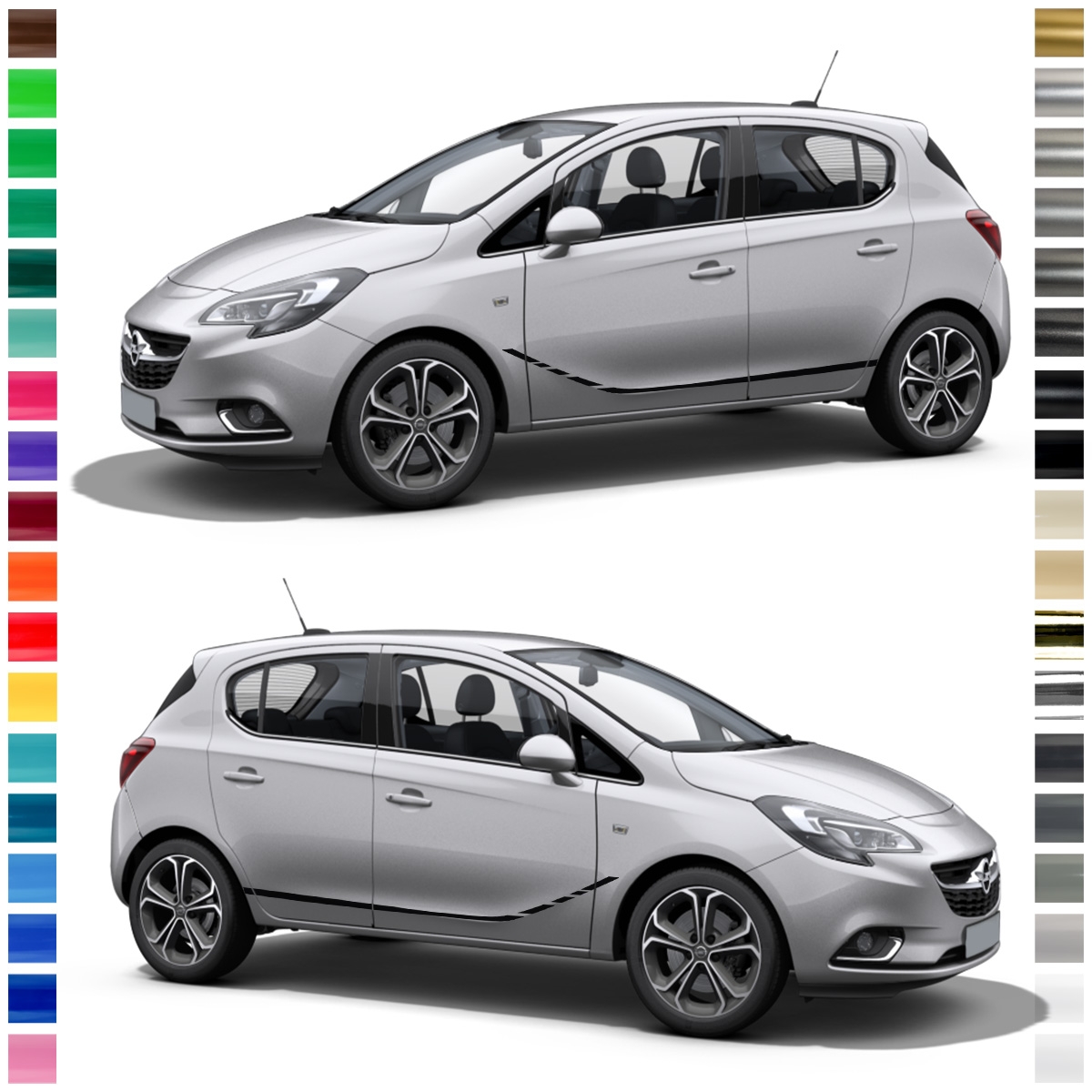Opel Corsa E Seiten-Streifen Set in Wunschfarbe - Stylische Aufkleber
