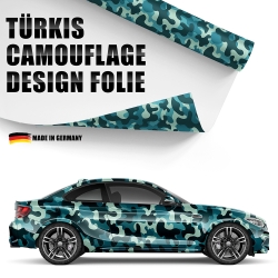 "Design Auto-Folie Türkis Camouflage 3D Car-Wrapping blasenfrei 1500x150cm"