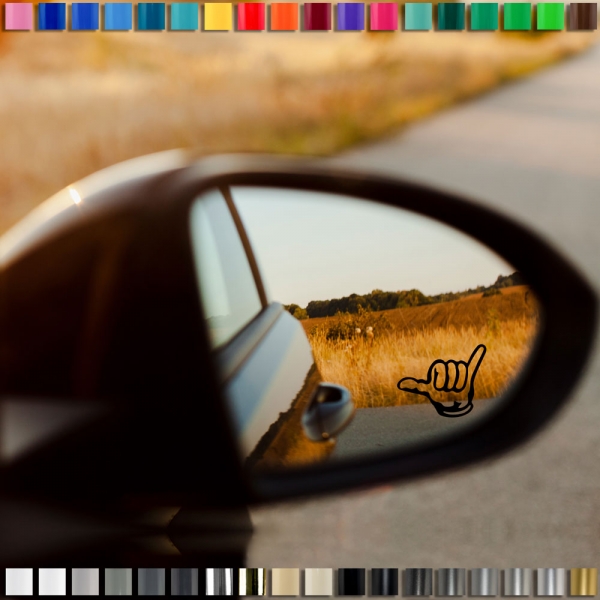 "Hang Loose" Spiegel Aufkleber Autospiegel 40x26mm in Wunschfarbe