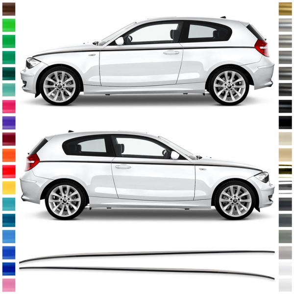 Seiten-Streifen Aufkleber Set/Dekor passend für BMW 1er in Wunschfarbe
