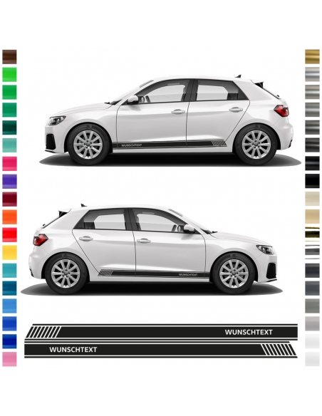 Sticker - side stripe set/décor suitable for Audi A1 Quattro in desired color with desired text