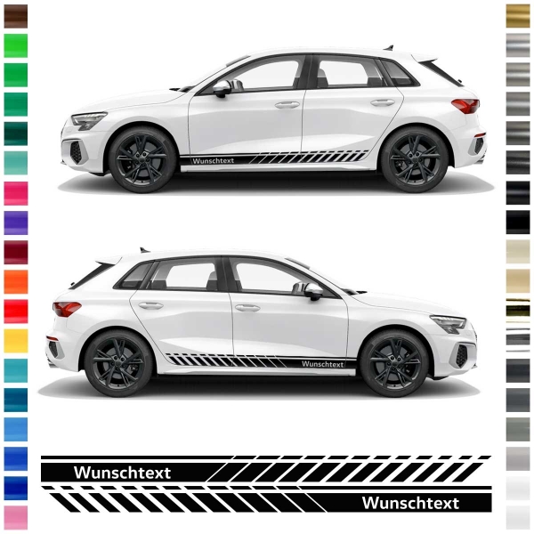 Side stripe set/décor suitable for Audi A3 in desired color with desired text