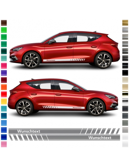 B-Stock side stripe sticker/decor for Seat Leon in Nimbus Grey motive: "text: Seat Sport + Seat-Logo"