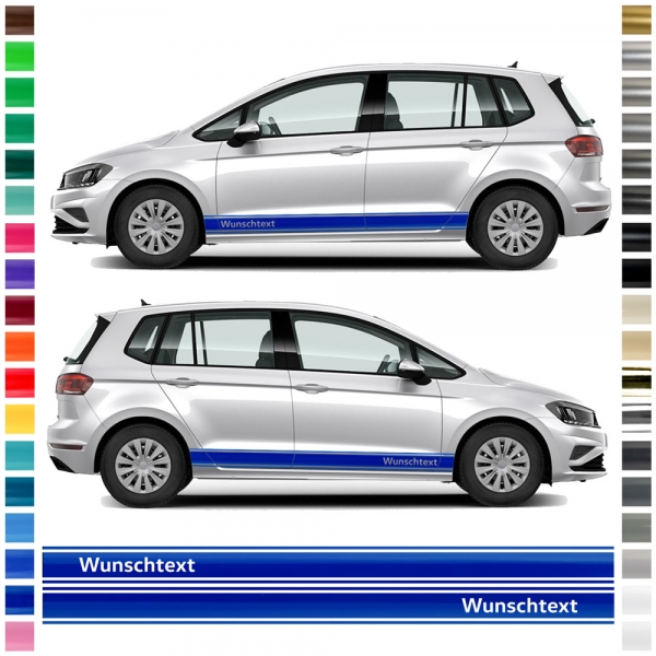"Wunschtext" Seitenstreifen Set/Dekor universal passend für alle Volkswagen / VW Golf in Wunschfarbe