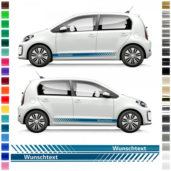 "Wunschtext"  Seitenstreifen Set/Dekor passend für Volkswagen / VW E-Up in Wunschfarbe