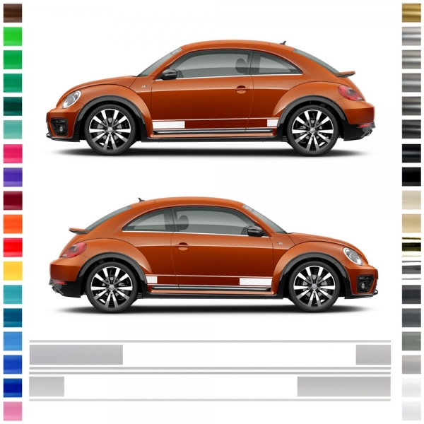Seiten-Streifen Set/Dekor passend für VW / Volkswagen Beetle S (149x9,5cm) in Wunschfarbe