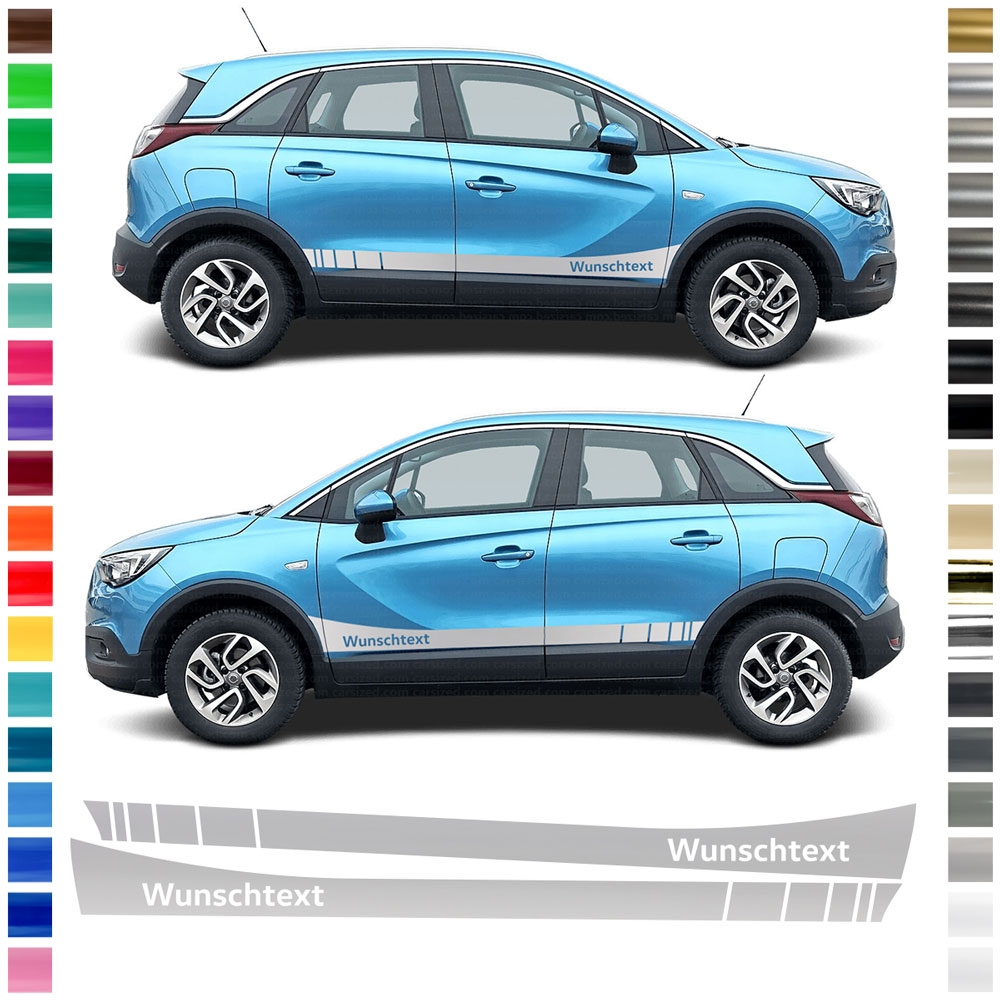 Opel Crossland: Seiten-Streifen Set in Wunschfarbe & Wunschtext - Pe