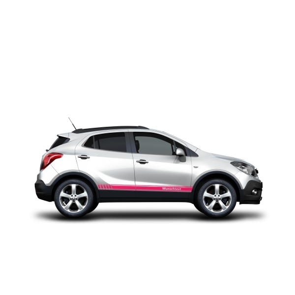 Opel MOKKA Aufkleber: Seiten-Streifen Set in Wunschfarbe & Wunschtext